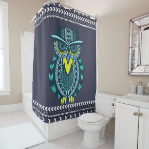 Rideaux De Douche Chouette tribale turquoise et jaune