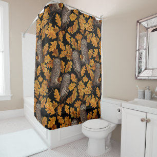 Rideaux De Douche Chouettes d'automne sur noir