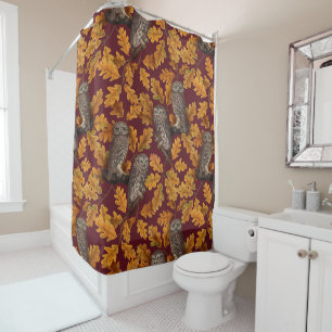 Rideaux De Douche Chouettes d'automne sur rouge foncé