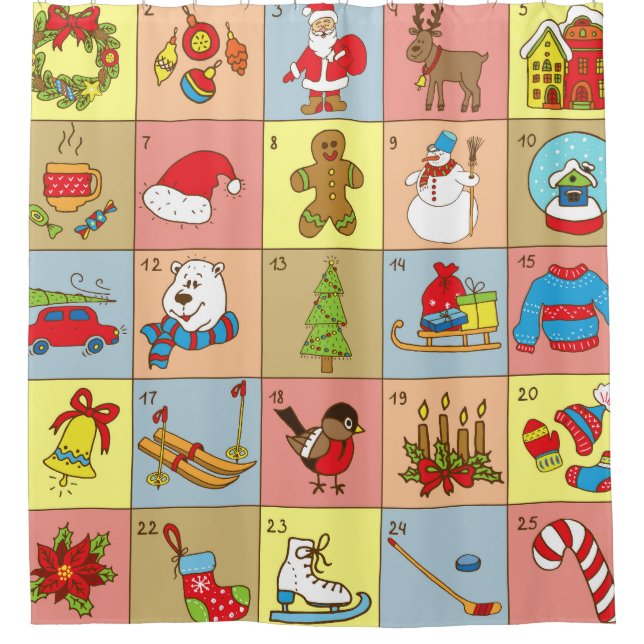 Rideaux De Douche Christmas Advent : Collection d'éléments Doodle (Devant)