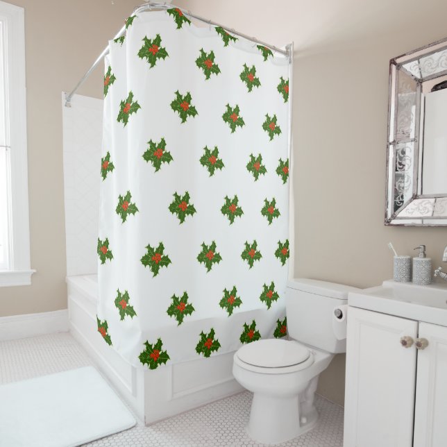 Rideaux De Douche Christmas Holly Motif (En situation)