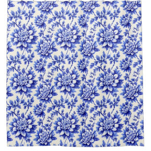 Rideaux De Douche Chrysanthème bleu et blanc Décor champêtre françai