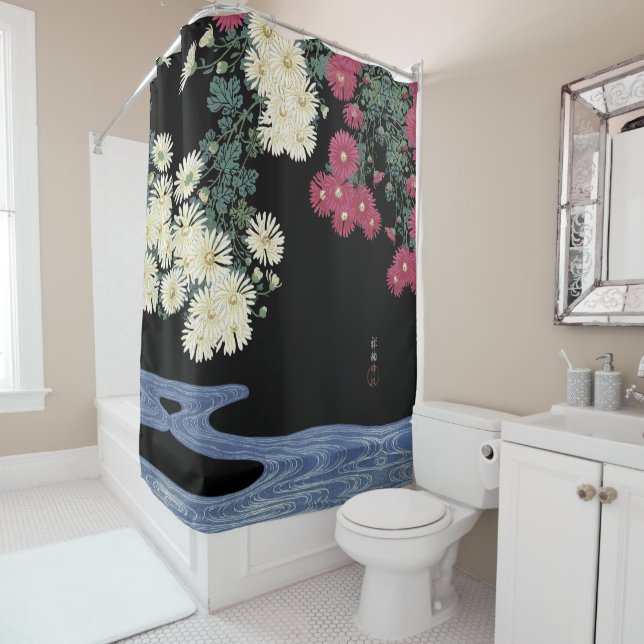 Rideaux De Douche Chrysanthèmes, Eau courante, Floral japonais (En situation)