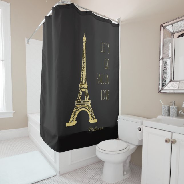Rideaux De Douche Chute dans Tour Eiffel romantique de Paris | (En situation)
