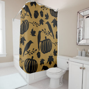 Rideaux De Douche Chute Gold Orange Jaune Corneille Noire Citrouille