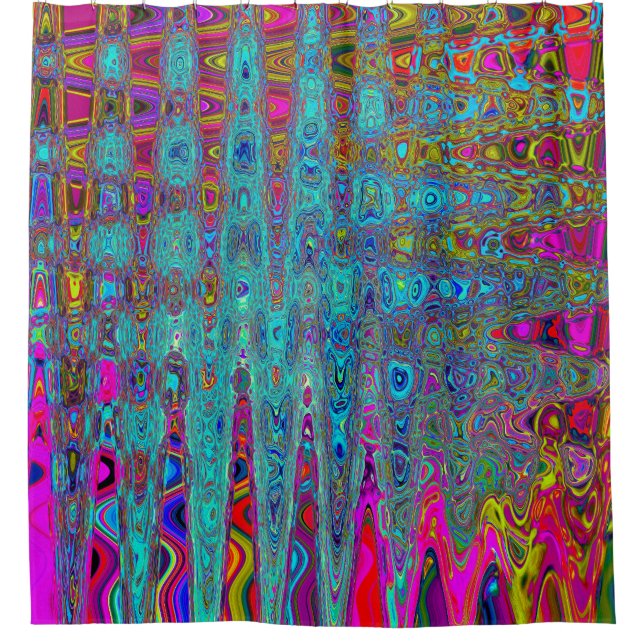 Rideaux De Douche Ciel bleu Trippy Vagues rétro Abstraites atomiques (Devant)