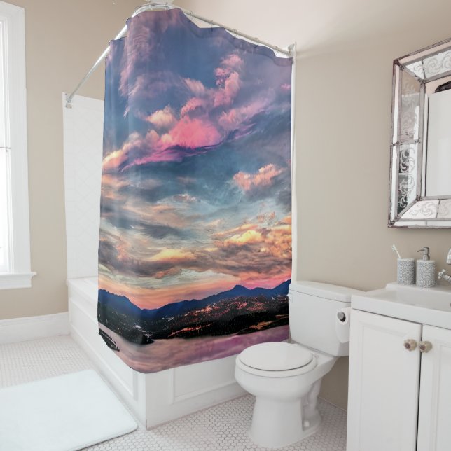 Rideaux De Douche Ciel rose (En situation)