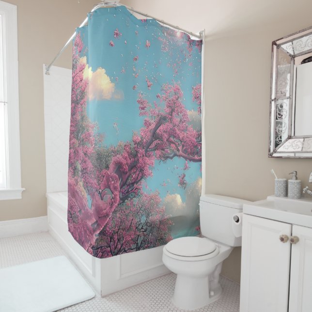 Rideaux De Douche Ciel rose floral pur (En situation)
