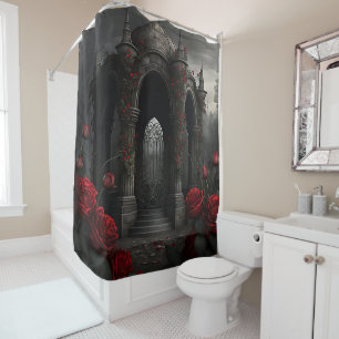 Rideaux De Douche Cimetière gothique Gazebo avec des roses rouges la