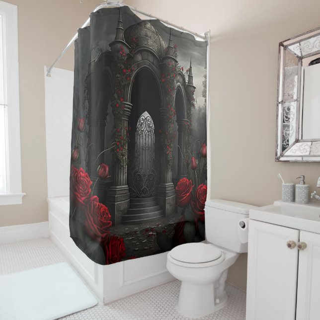 Rideaux De Douche Cimetière gothique Gazebo avec des roses rouges la (En situation)