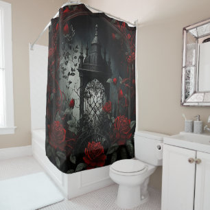 Rideaux De Douche Cimetière gothique Jardin Rose avec Rouge et Noir