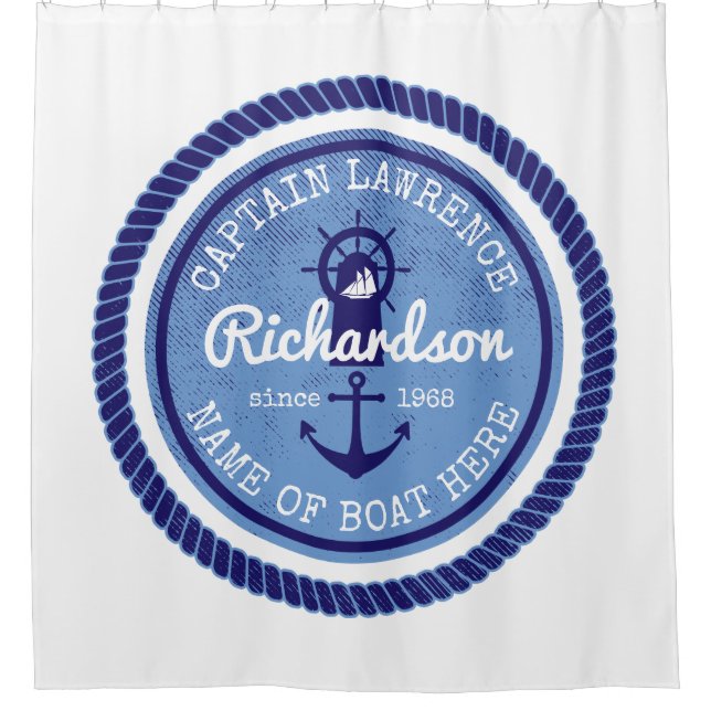 Rideaux De Douche cinquantième Capitaine Nautical Rope Anchor Helm (Devant)