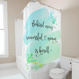 Rideaux De Douche Citation de femme réussie Script Turquoise Aquarel
