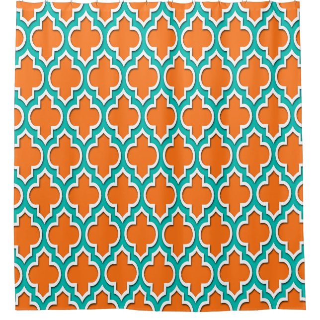 Rideaux De Douche Citrouille Orange Turquoise Blanc XL Marocain #4DS (Devant)
