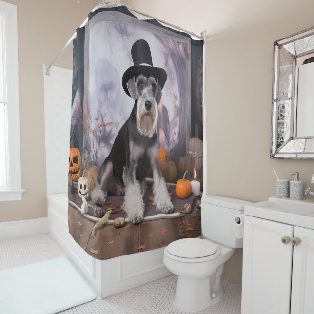 Rideaux De Douche Citrouilles de Schnauzer miniature Halloween (En situation)