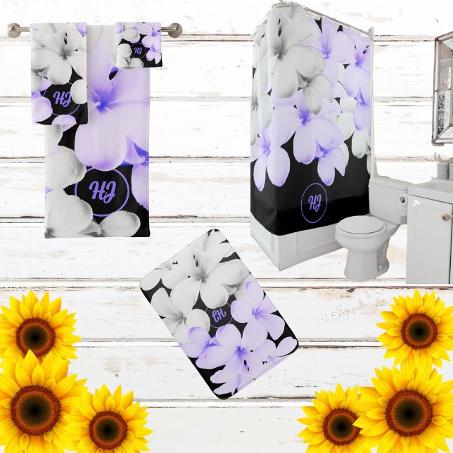 RIDEAUX DE DOUCHE CLASSE MODERNE MONOGRAMME FLORALE (Créateur téléchargé)