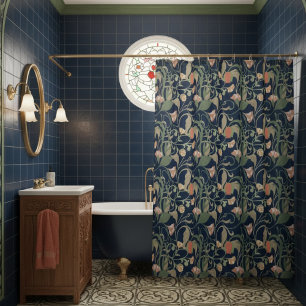 Rideaux De Douche Classic Bleu Art Nouveau Motif Floral