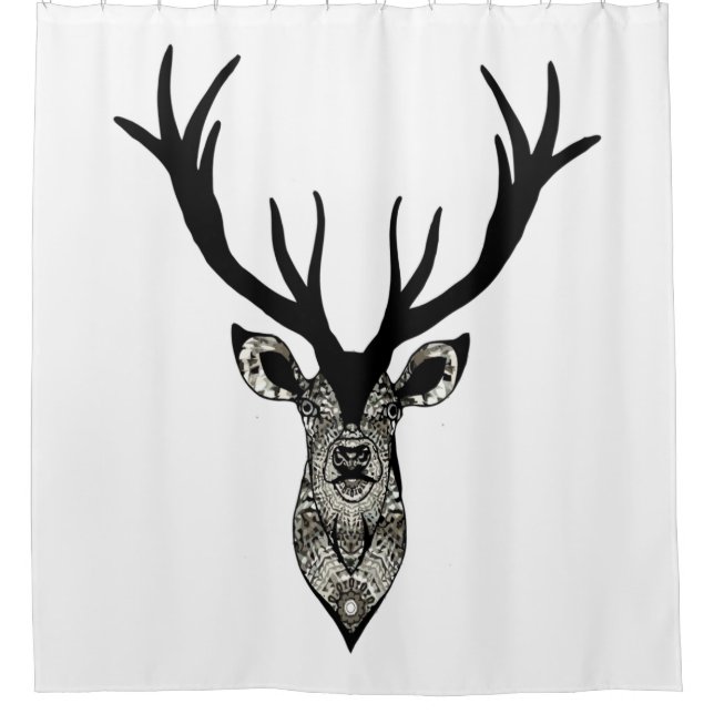 Rideaux De Douche Classic Cerf Tête de Cerf Animal gris noir (Devant)