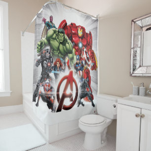 Rideaux De Douche Classiques Avengers Groupe Avengers Logo Lumineu