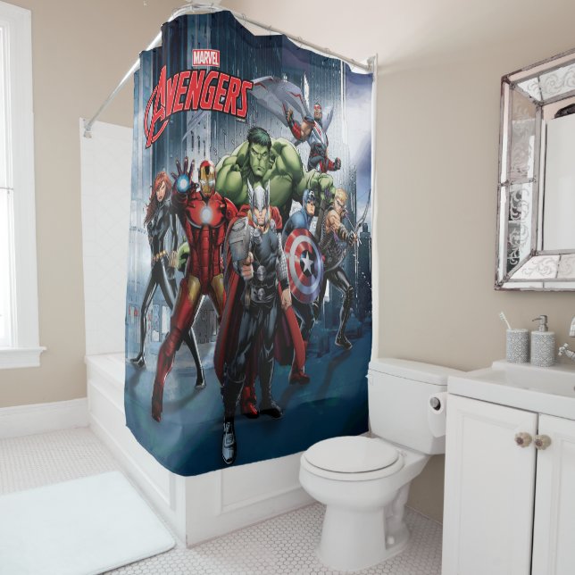 Rideaux De Douche Classiques Avengers | Thor menant les Avengers (En situation)