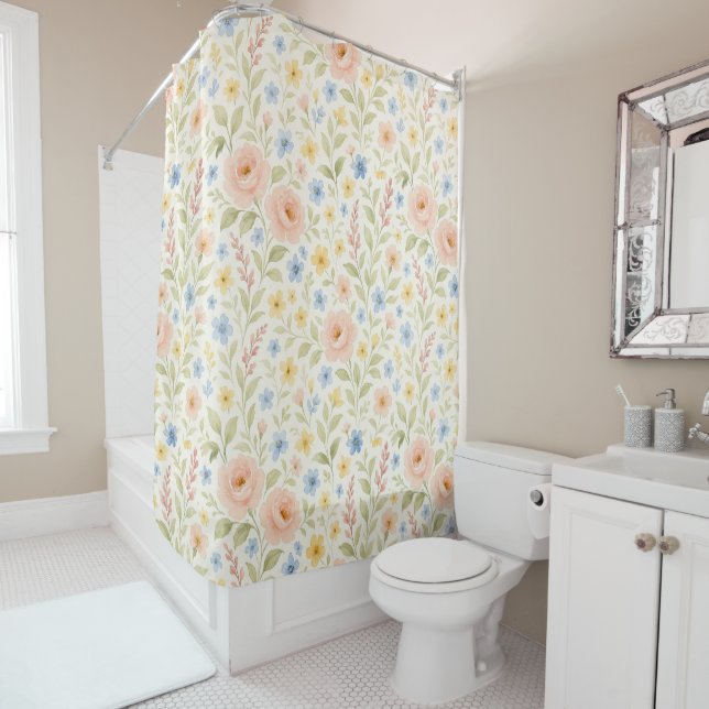 Rideaux De Douche Classy Shabby Chic Floral Motif (En situation)