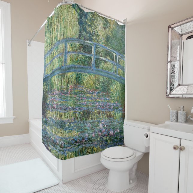 Rideaux De Douche Claude Monet - Eau Lily étang, Harmonie verte (En situation)