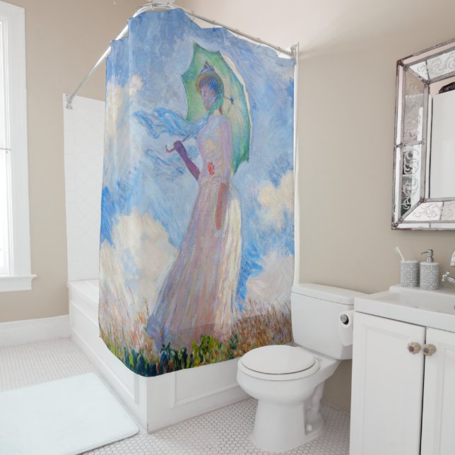 Rideaux De Douche Claude Monet - Femme avec Parasol face à gauche (En situation)