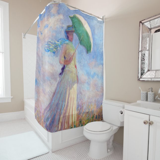 Rideaux De Douche Claude Monet - Femme avec un parasol face à droite (En situation)