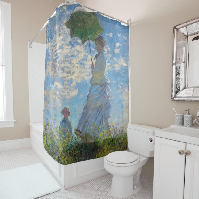 Rideaux De Douche Claude Monet - La Promenade, Femme avec un Parasol (En situation)