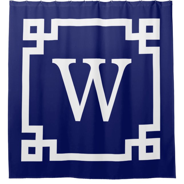 Rideaux De Douche Clé grecque bleu marine no 2 encadrée Monogramme i (Devant)