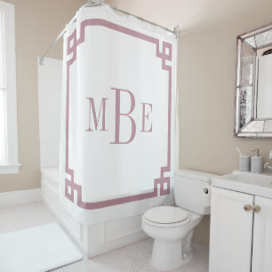 Rideaux De Douche Clé grecque mauve et blanc   Monogramme
