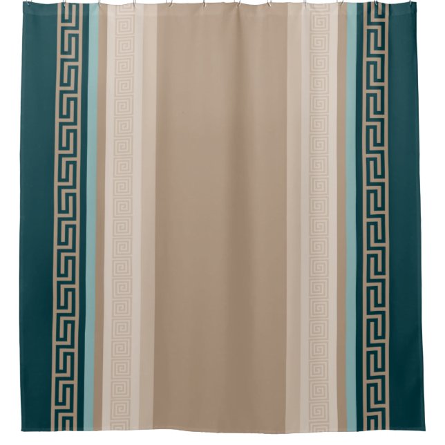 Rideaux De Douche Clé grecque - Meander - Taupe et vert (Devant)