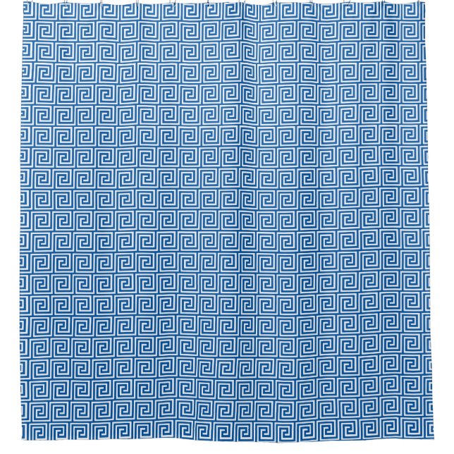 Rideaux De Douche Clé grecque Motif, Cerulean Bleu et Bleu Douche  (Devant)