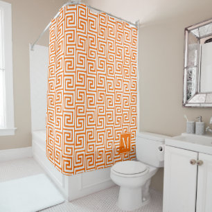 Rideaux De Douche Clé grecque preppy Monogramme – Orange & Blanc