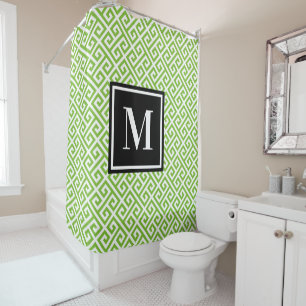 Rideaux De Douche Clé grecque vert clair Monogramme noir et blanc