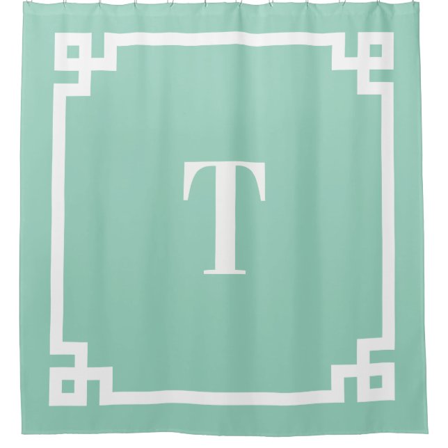 Rideaux De Douche Clé Turquoise et blanche Clé grecque Simple Monogr (Devant)