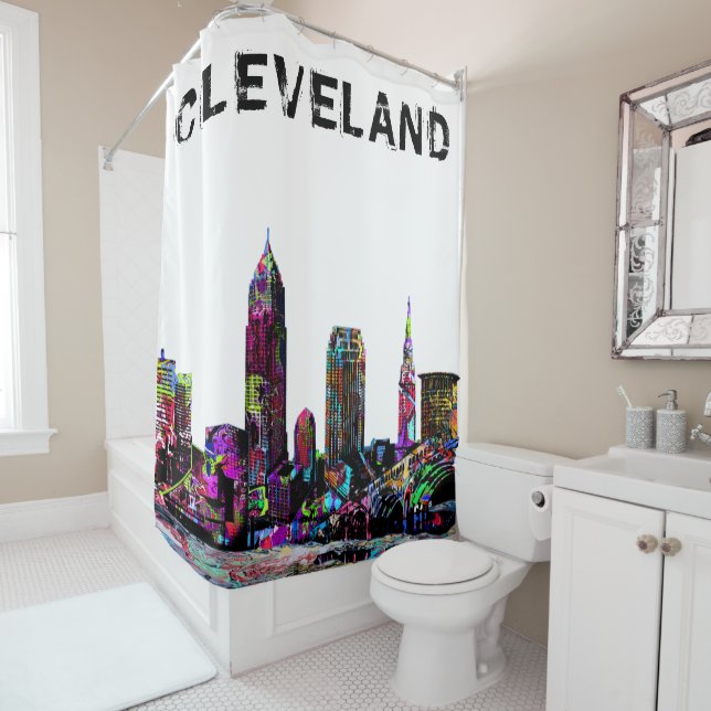 Rideaux De Douche Cleveland, Ohio, graffiti (En situation)