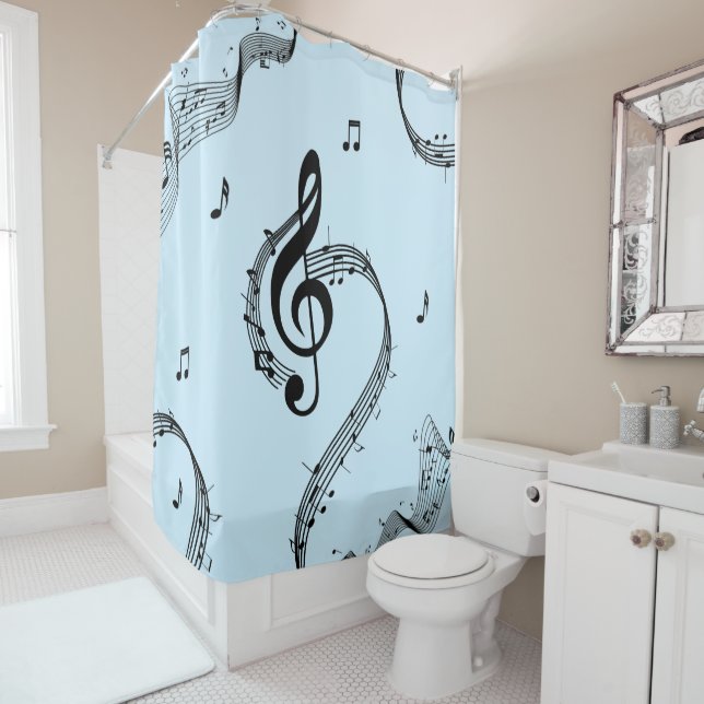 Rideaux De Douche Climacic G Clef Music Blue (En situation)