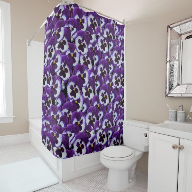 Rideaux De Douche Clusters de panneaux blancs violets : Harmonieux g (En situation)