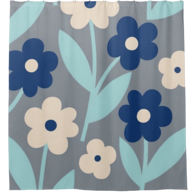 Rideaux De Douche Coastal Calm Florals | Indigo & Turquoise pattern (Devant)