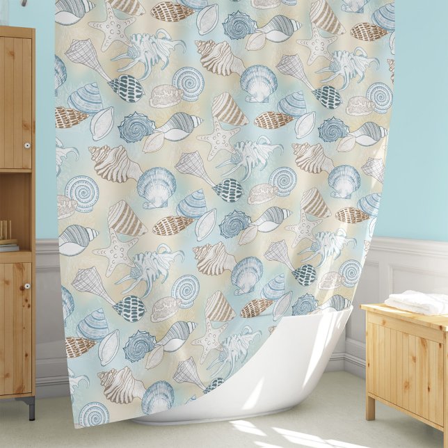 Rideaux De Douche Coastère Beach Seashells Aqua Blue Brown (Créateur téléchargé)
