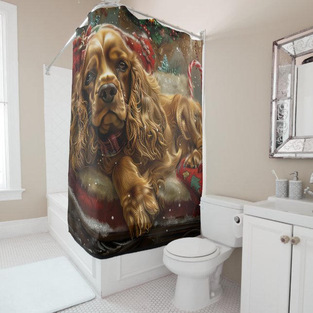 Rideaux De Douche Cocker Spaniel Chien Festif de Noël (En situation)
