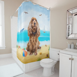 Rideaux De Douche Cocker Spaniel Chien sur la plage