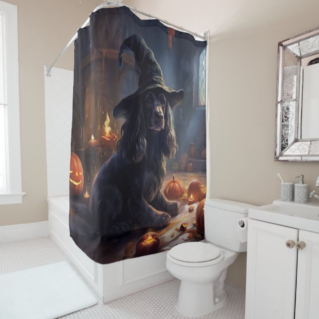 Rideaux De Douche Cocker Spaniel Citrouilles Halloween effrayant (En situation)