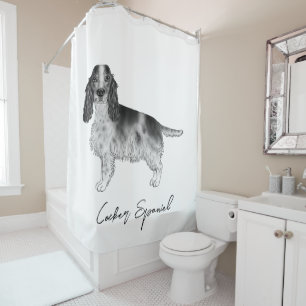 Rideaux De Douche Cocker Spaniel en noir et blanc & texte personnali