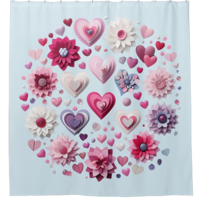 Rideaux De Douche Coeur de la Saint Valentin florale (Devant)