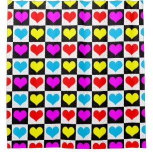 Rideaux De Douche Coeurs d'amour colorés Bloc géométrique Imprimer