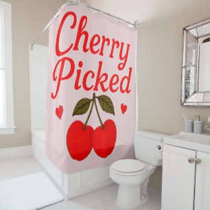 Rideaux De Douche Cœurs de cerises cueillis Cottagecore romantique r