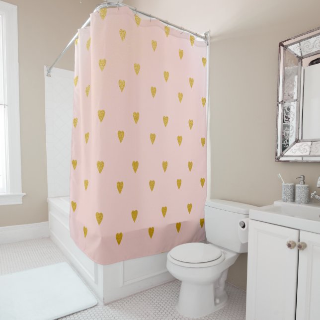 Rideaux De Douche Coeurs d'or rose et mignonne (En situation)
