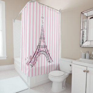 Rideaux De Douche Coeurs et papillons roses Paris Tour Eiffel